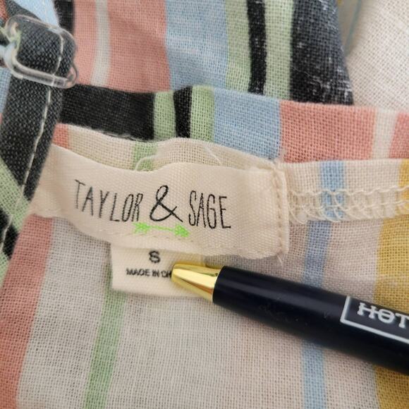 Taylor & Sage Linen Tank Striped Battenberg Lace High Neck Women Small - Picture 10 of 12